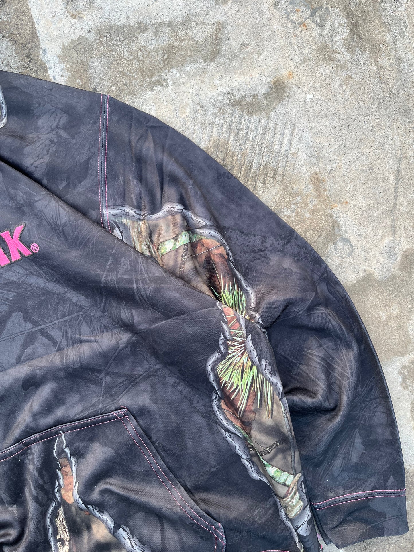 Vintage Mossy Oak Camo Pink Details Jersey Oversized and Boxy Fit Hoodie (XL)