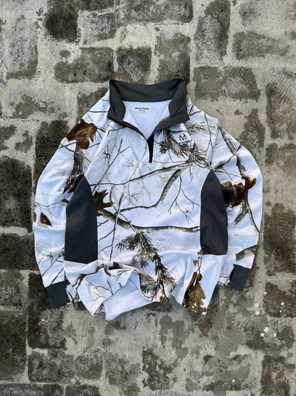 Vintage Real Tree Snow Camo Quarter Zip Full Sleeves Jersey (L)
