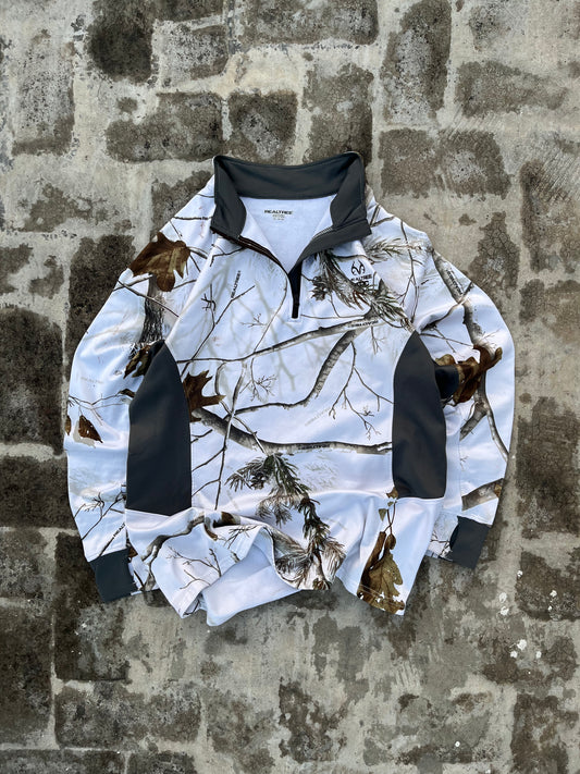 Vintage Real Tree Snow Camo Quarter Zip Full Sleeves Jersey (L)