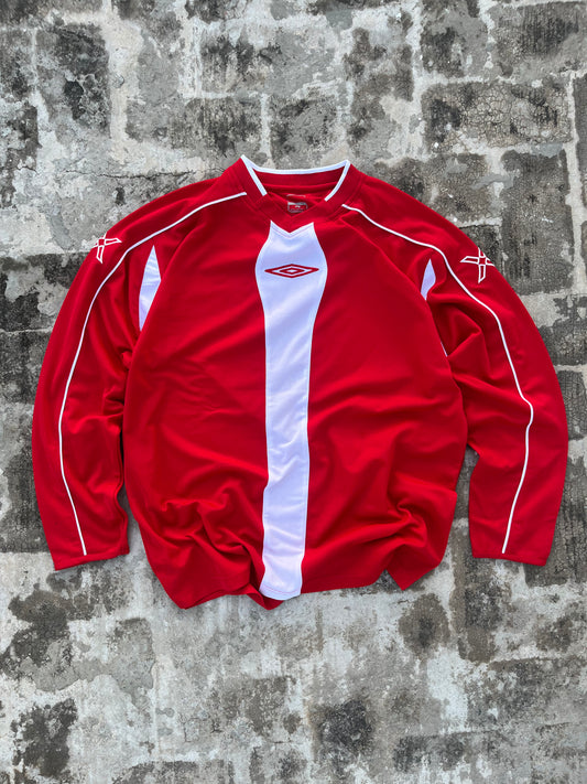 Vintage Umbro Red-White Full Sleeves Soccer Jersey (L)