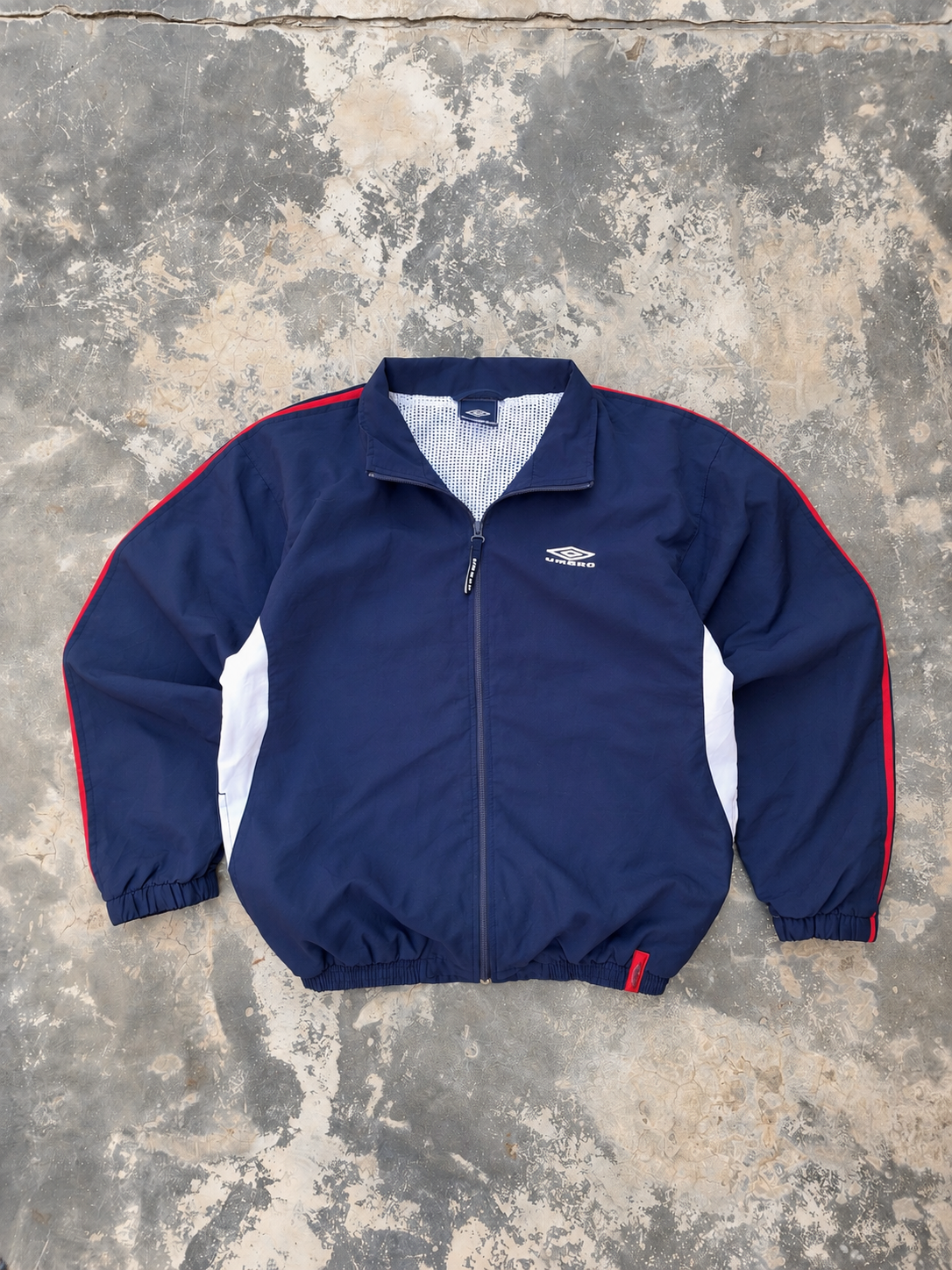 Vintage 2000s Umbro Windbreaker Track Jacket Navy Blue White Red Techwear (S)