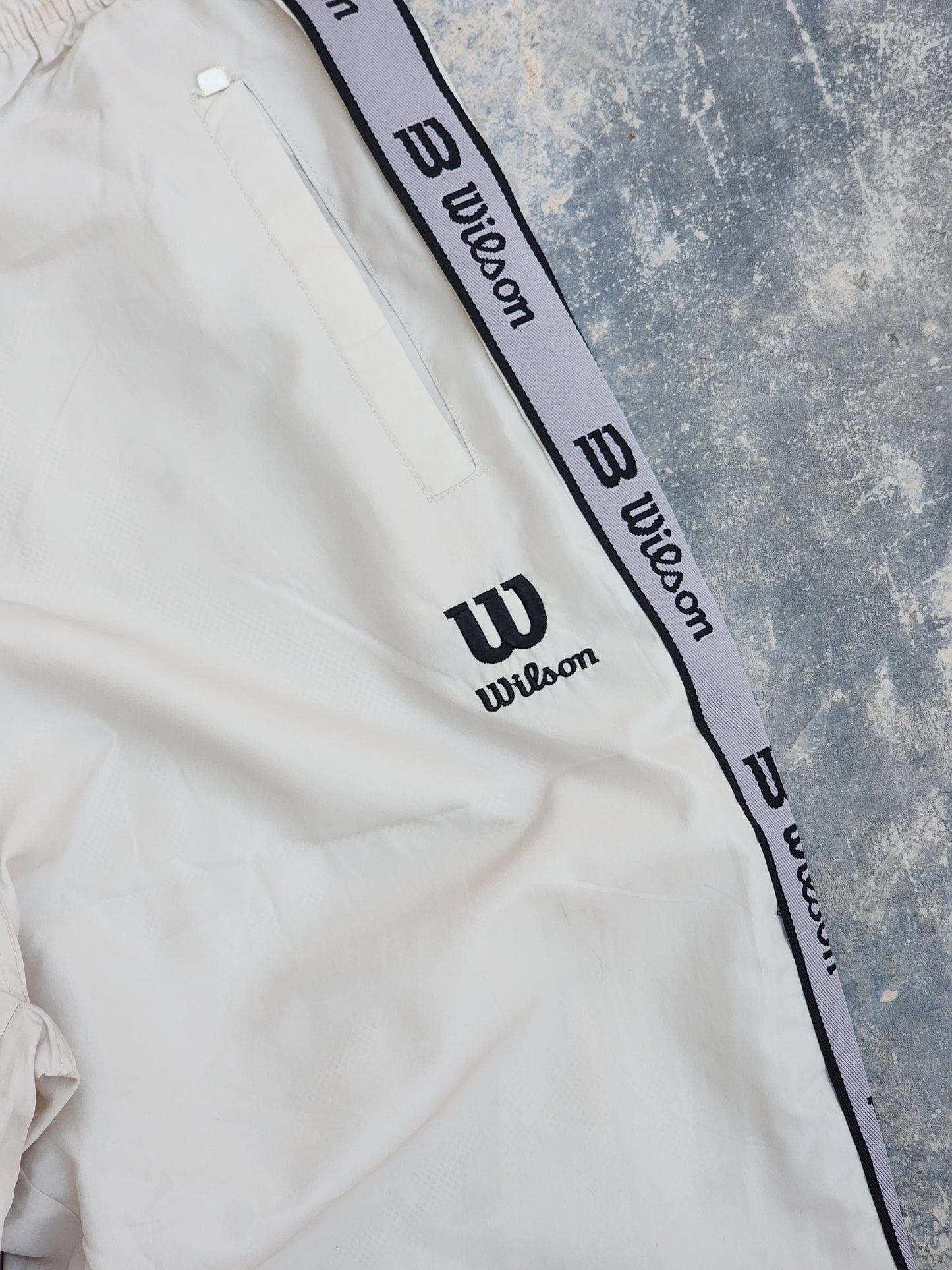Vintage Wilson Off White Logo Stripe Trackpants (M)