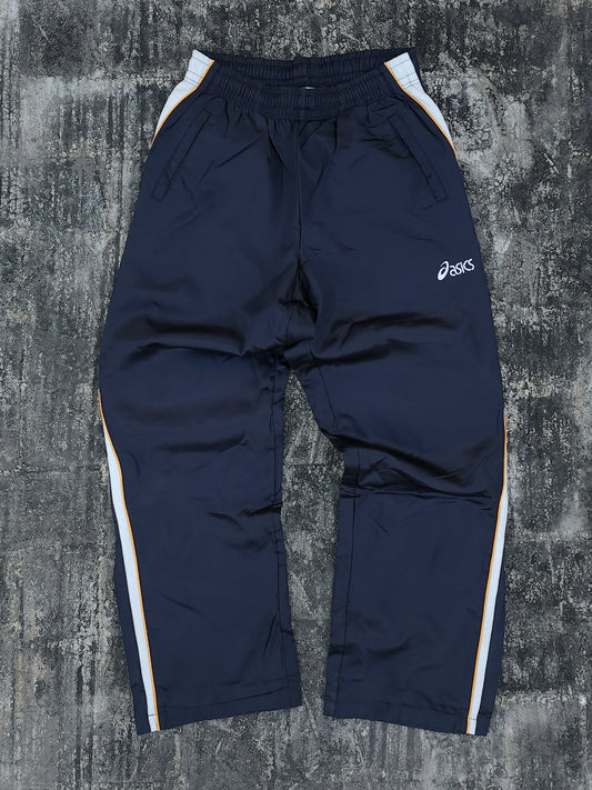 Vintage Asics Dark Blue - White/Gold Stripes Baggy Trackpants (M)